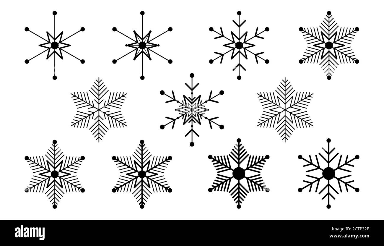 Vektor große Schneeflocken design Element schwarz auf weißem Hintergrund. Verschiedene Designs. Stock Vektor