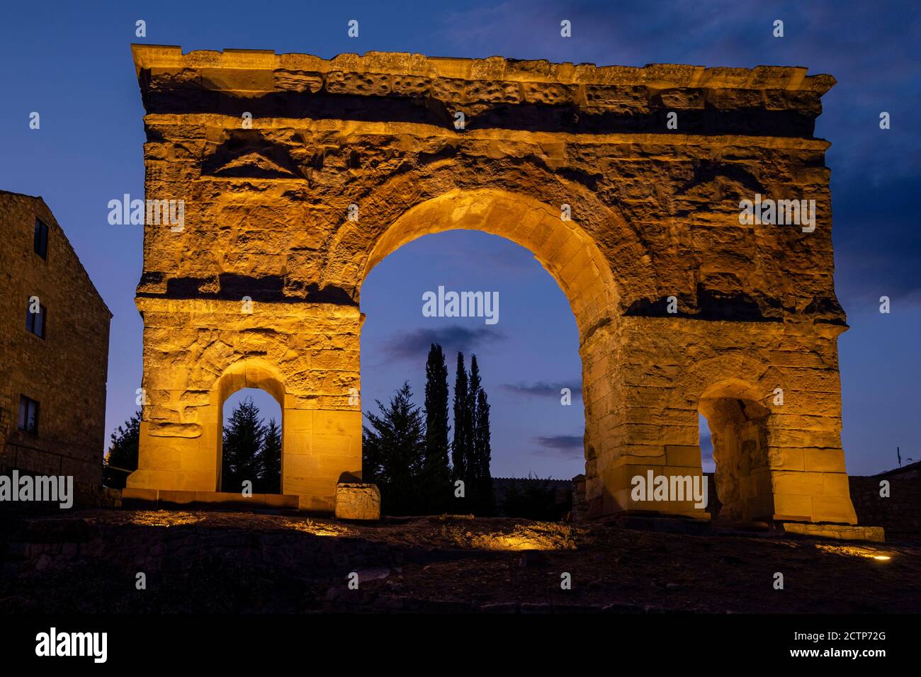 arco de triunfo romano, siglo i a. C., Medinaceli, Soria, comunidad autónoma de Castilla y León, Spanien, Europa Stockfoto