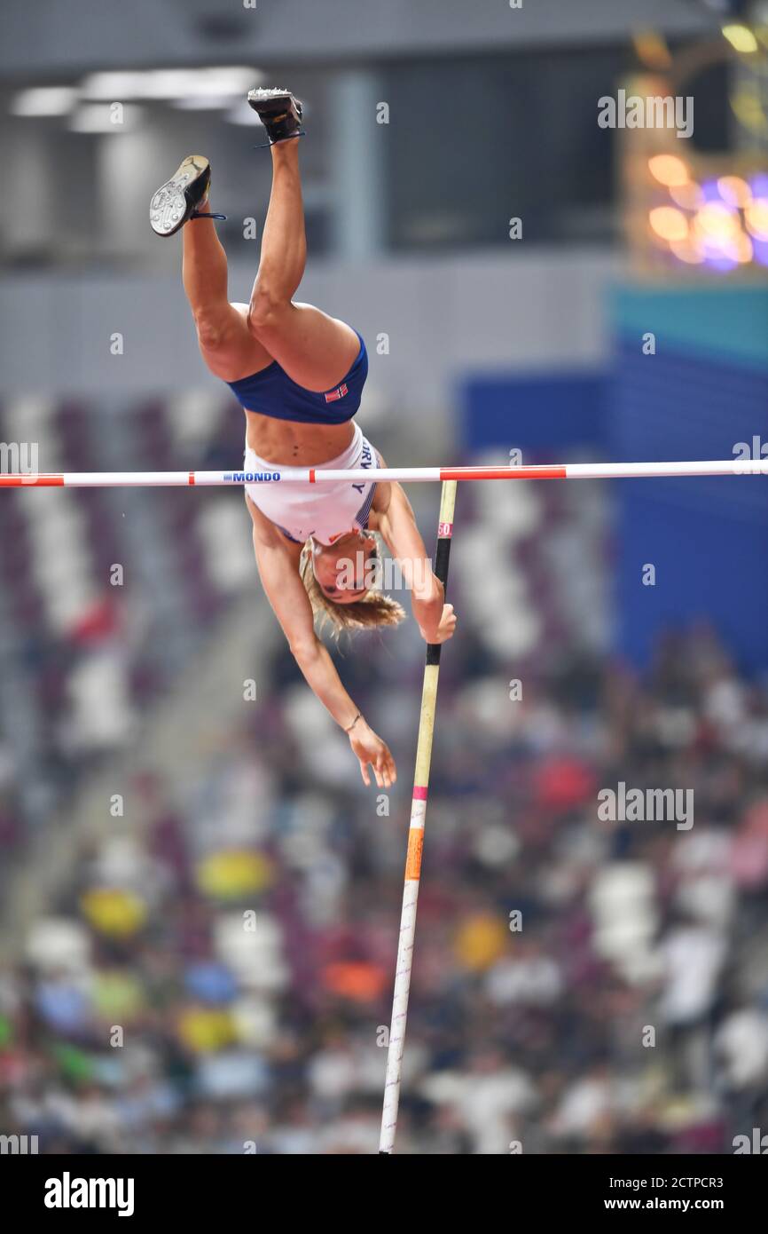 Lene Retzius (Norwegen). Stabhochsprung Frauen. IAAF Leichtathletik WM, Doha 2019 Stockfoto