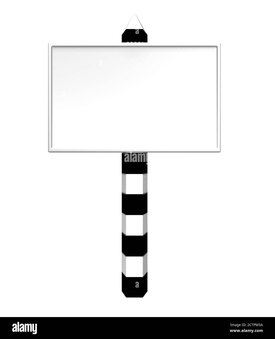 Rahmen auf einer gestreiften Säule. Zeiger. Spalte mit einem Zeiger. Plakatwand. 3d-Rendering eines gestreiften Werbebretts. Grenzpfeiler Stockfoto