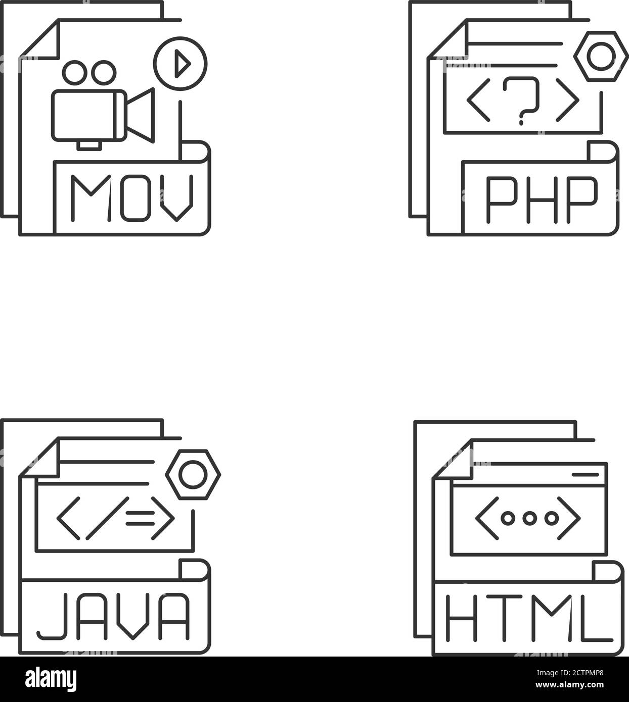 Dateitypen Pixel perfekte lineare Symbole gesetzt Stock Vektor