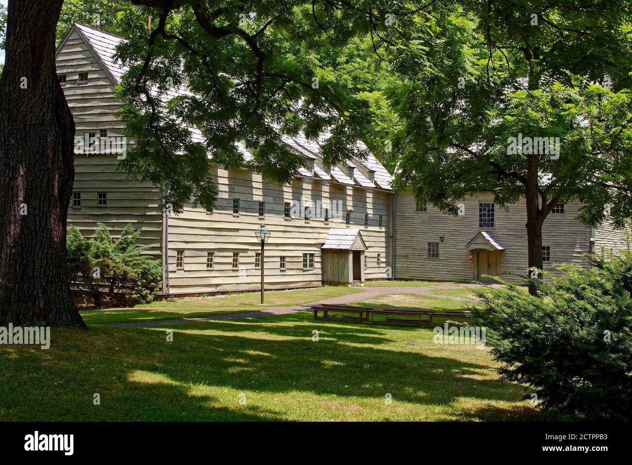 Ephrata Cloister, Saron, The Sisters House, 1743, Saal, Meetinghouse, 1741, historische, religiöse Gemeinschaft, alte Holzgebäude, Lancaster County, Penns Stockfoto