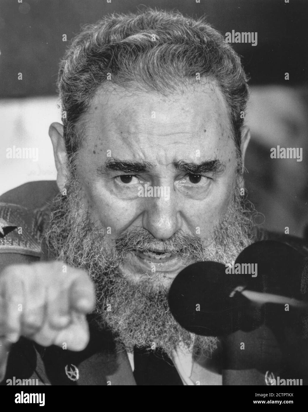 CARACAS, VENEZUELA, FEBRUAR 1989 - Kuba-Präsident Fidel Castro bei der Pressekonferenz in Caracas. Stockfoto