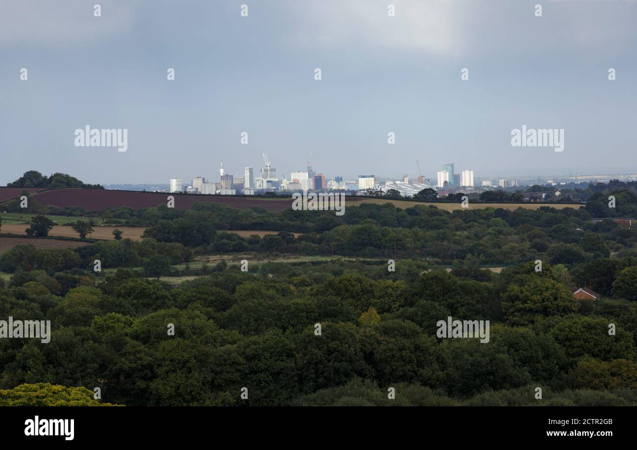 Das Zentrum von Birmingham, Großbritannien, von den Waseley Hills in Worcestershire aus gesehen Stockfoto
