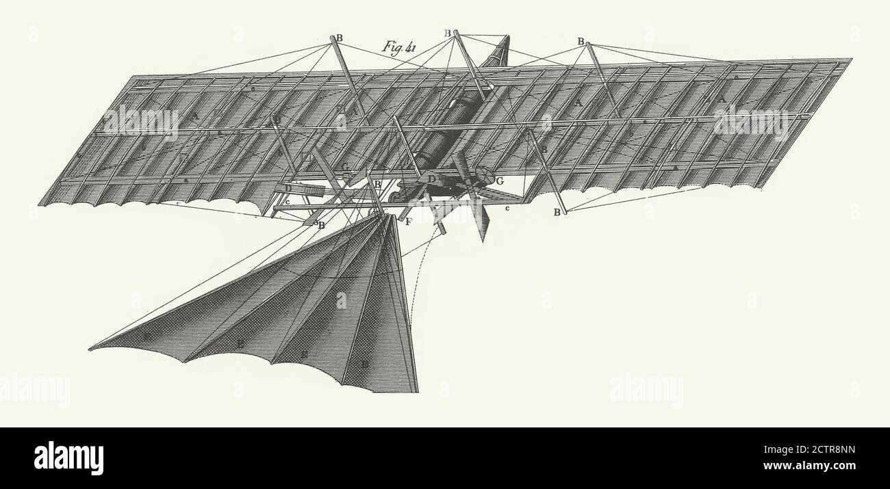 Henson's Flying Machine, Illustrating Theories of Dynamics and Other Physical Laws Engraving Antique Illustration, Published 1851 Stockfoto