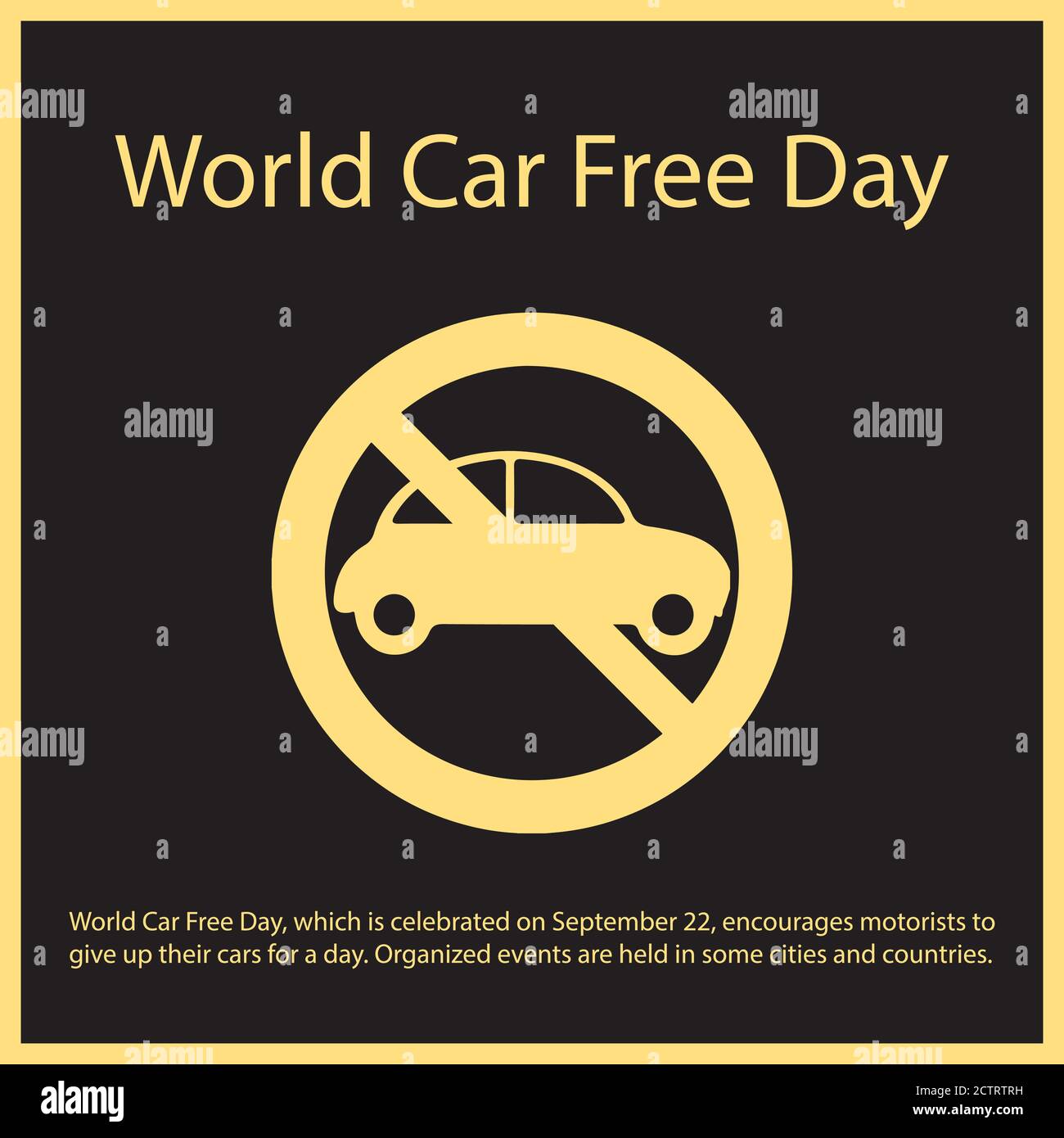 Der World Car Free Day, der am 22. September gefeiert wird, ermutigt Autofahrer, ihre Autos für einen Tag aufzugeben. Stock Vektor