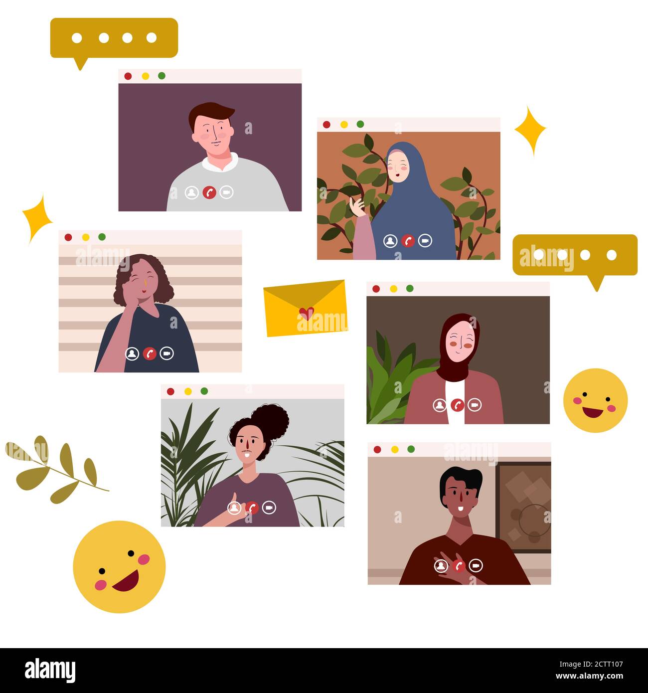 ideo nennen Menschen Charakter Set Kollektion Männer Frauen auf dem Display Smartphone-Bildschirm mit flachen Cartoon-Stil Stock Vektor