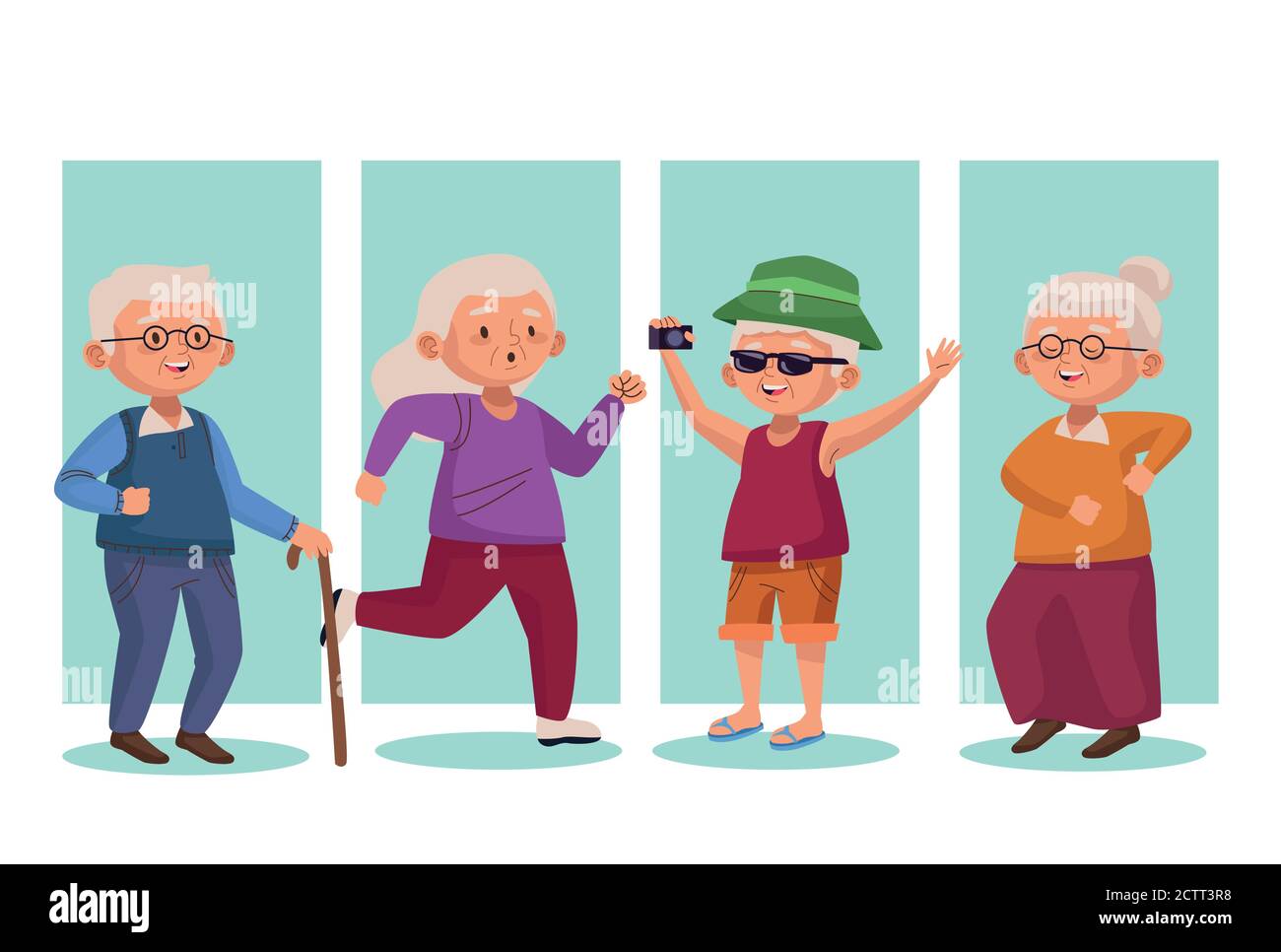 Alte Gruppe Menschen aktiv Senioren Zeichen Vektor Illustration Design Stock Vektor
