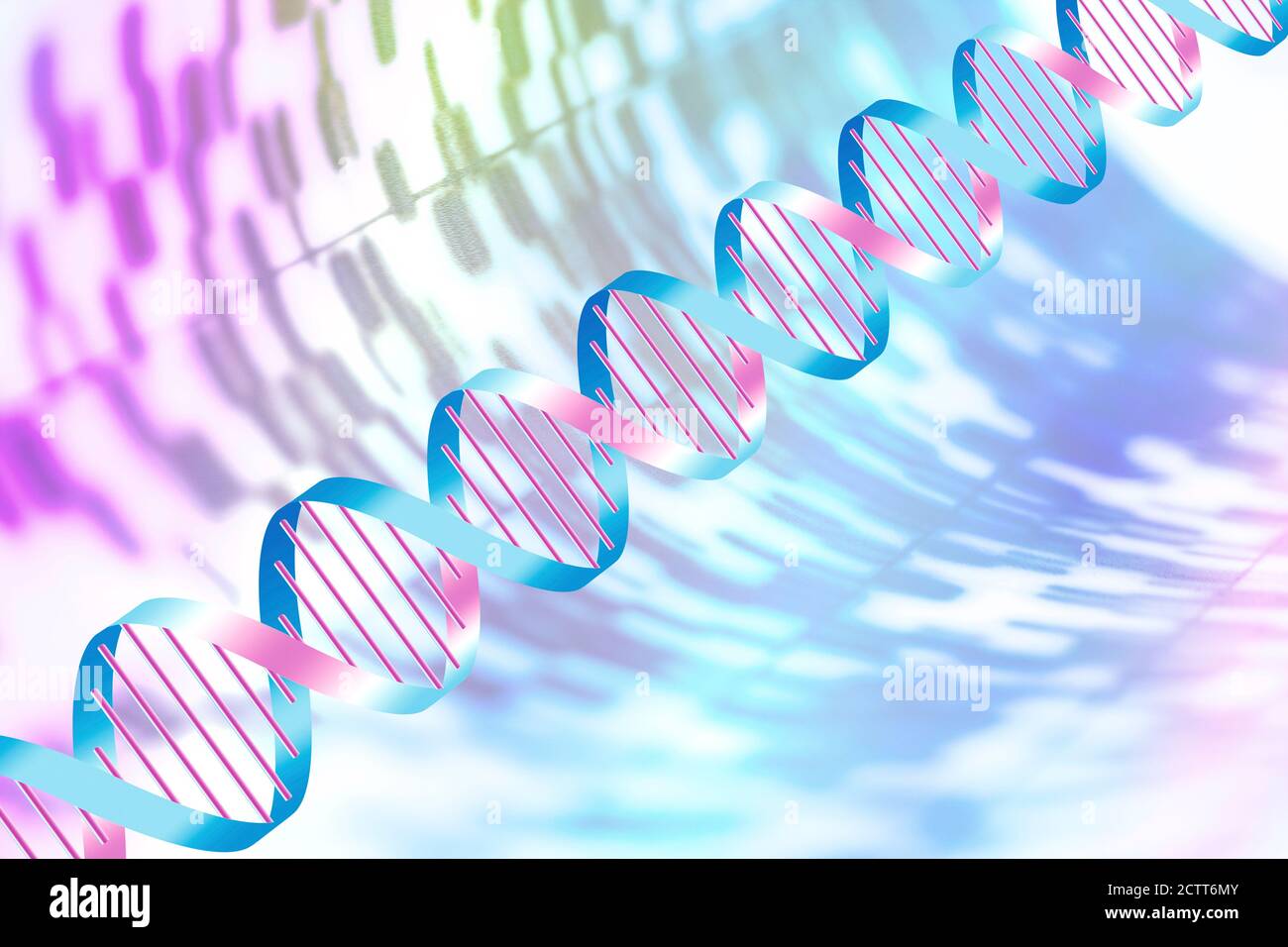 DNA-Helix und mehrfarbiges Sequenzdiagramm Stockfoto