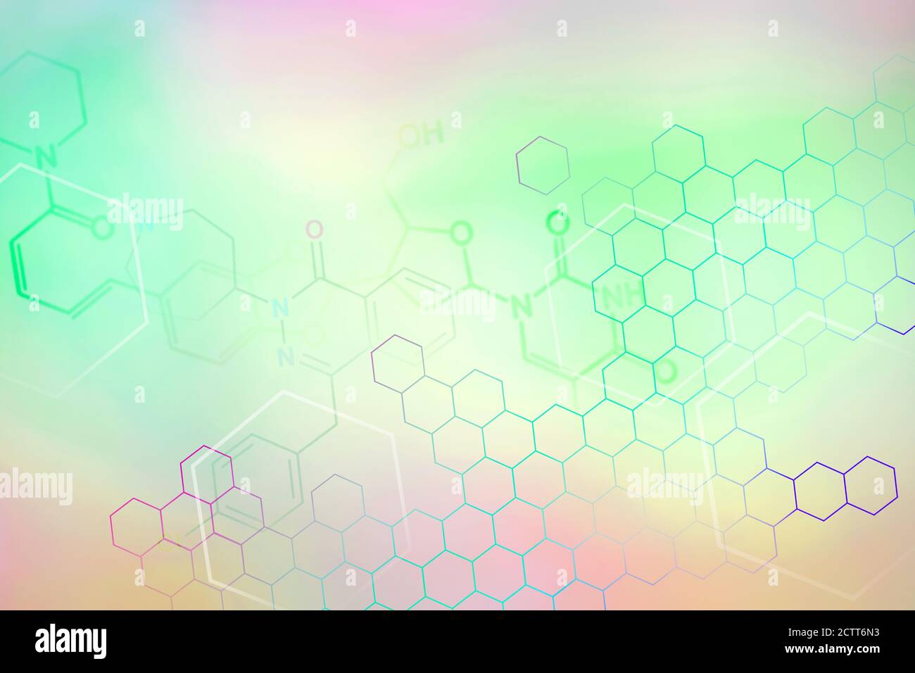 Chemische Symbole auf pastellfarbenem Hintergrund Stockfoto