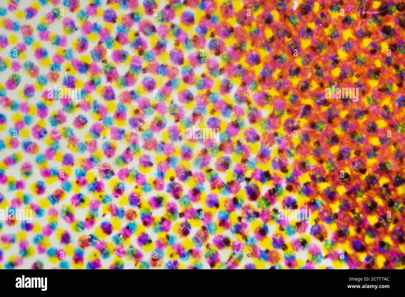 Mikroskopische Ansicht der CMYK-Druckpunkte Stockfoto