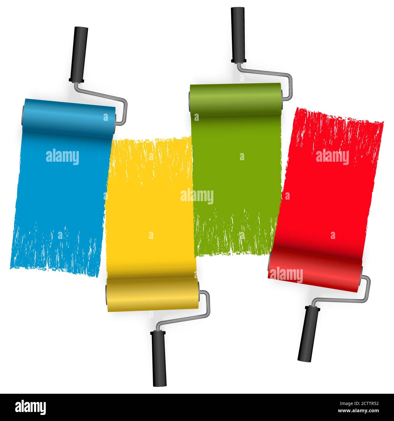 Vier Farben Farbe Roller Konzept mit weißem Hintergrund Stock Vektor
