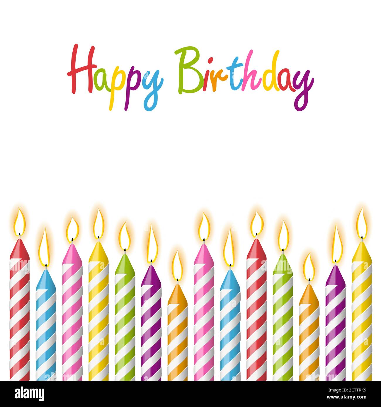 Farbige Kerzen mit verschiedenen Kerzenlichtern und Text Happy Birthday Stock Vektor