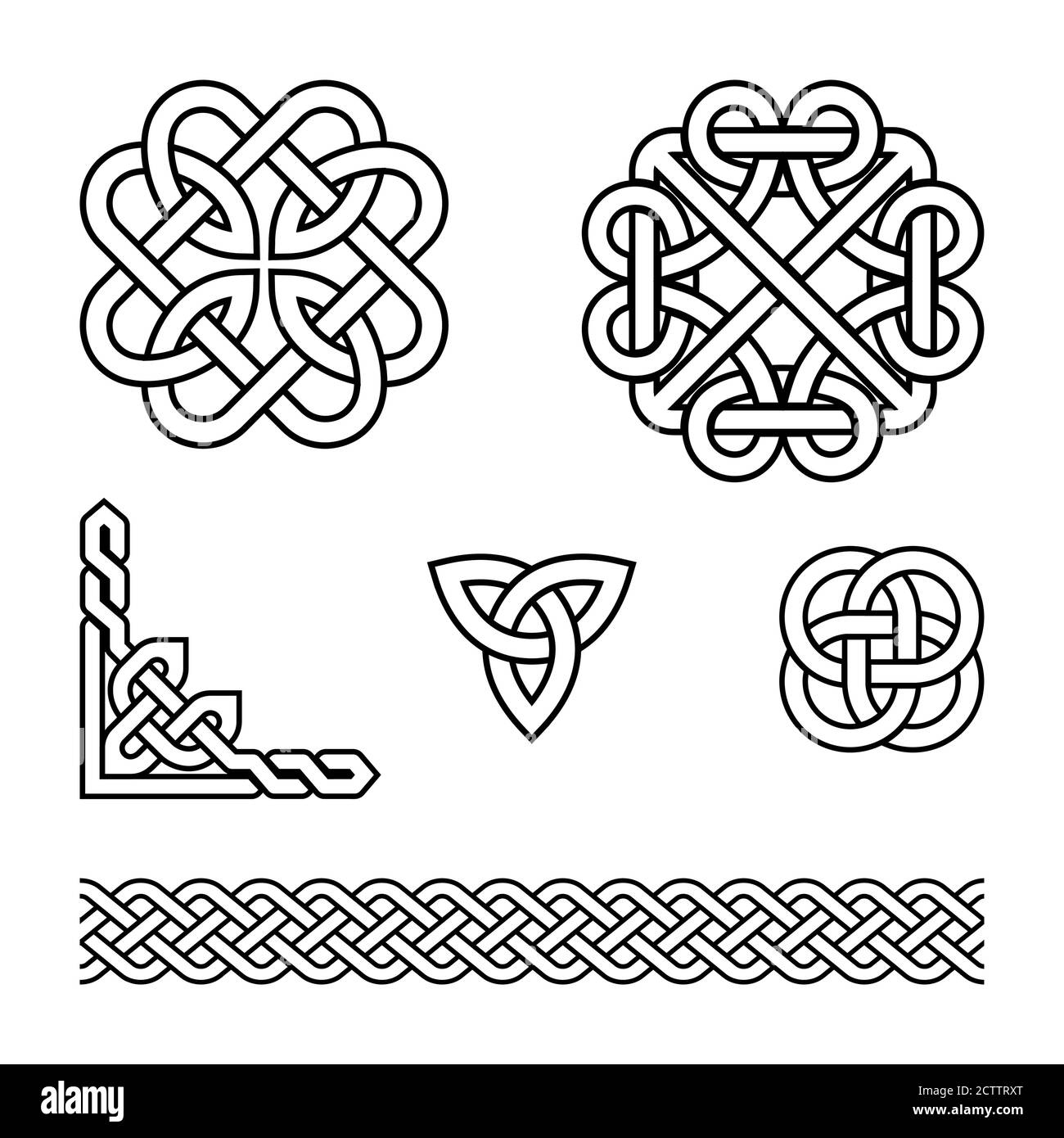 Celtic Vektor Muster Set - Zöpfe und Knoten mit Strich, irish traditionelle Design Elemente Kollektion Stock Vektor