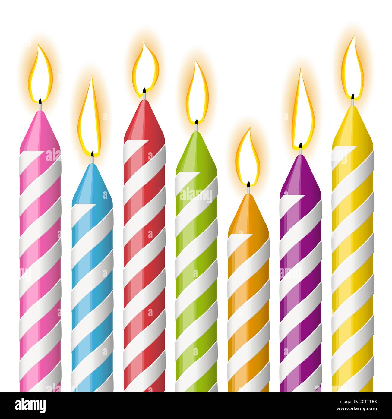 Kollektion von farbigen Kerzen mit verschiedenen Kerzenlichtern zur Geburtstagsdekoration Stock Vektor