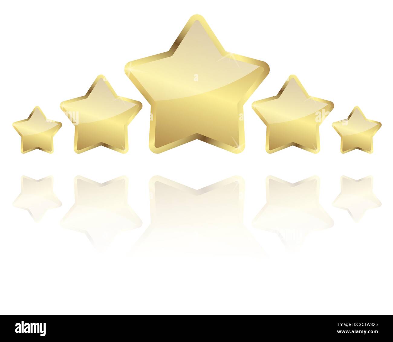 fünf Goldene Sterne mit Reflexion in einem Zeilenvektor Stock Vektor
