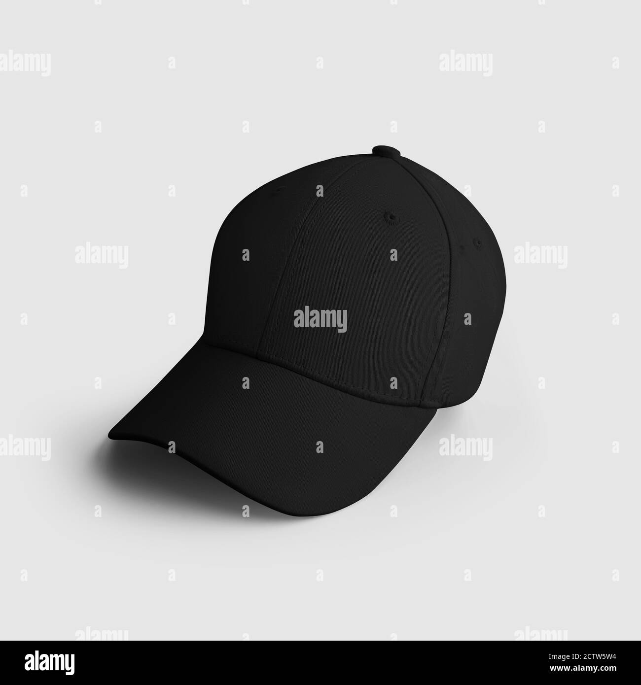 Mockup blank Baseball Kappe, Sonnenschutz Hüte, Mode-Accessoire, isoliert auf weißem Hintergrund, Seitenansicht. Schwarzes panama-Muster mit Visier, für Design Stockfoto