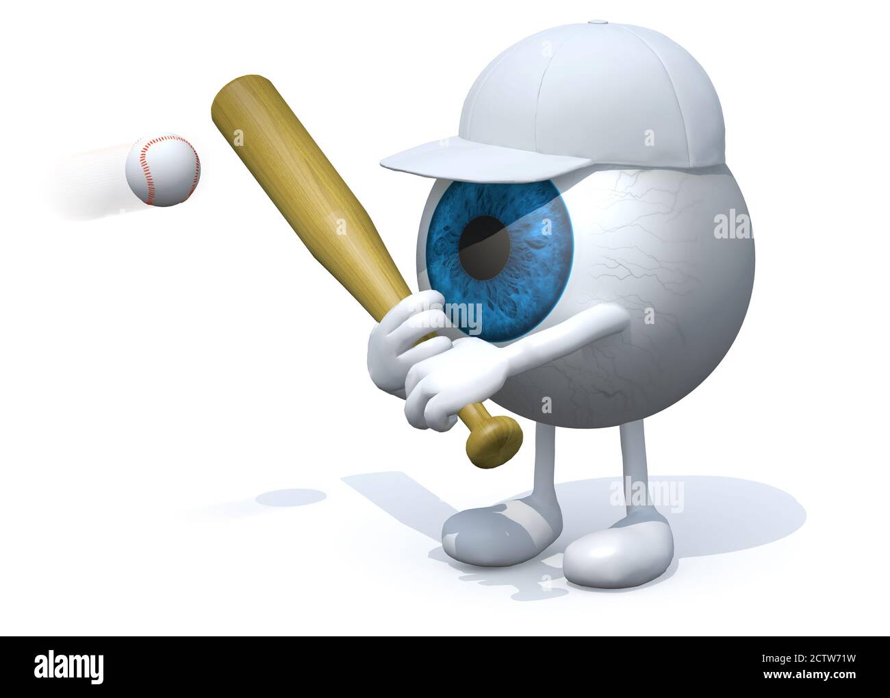 Blaue Augapfel Cartoon Spiel Baseball, 3d-Illustration Stockfoto