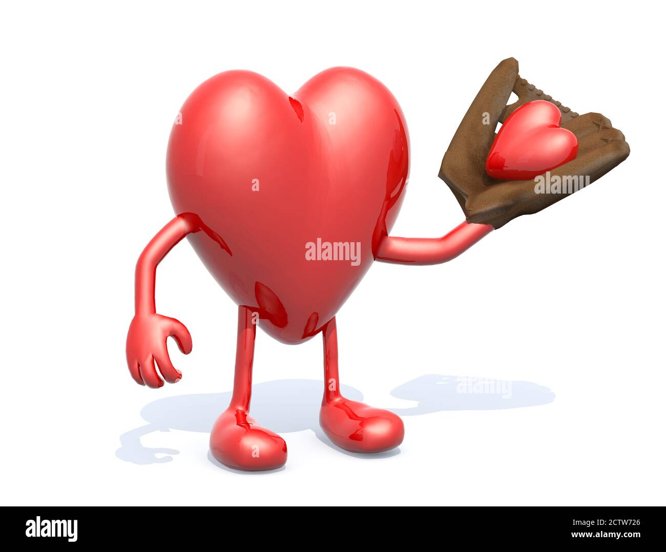 Rotes Herz Cartoon Spiel Baseball, 3d-Illustration Stockfoto
