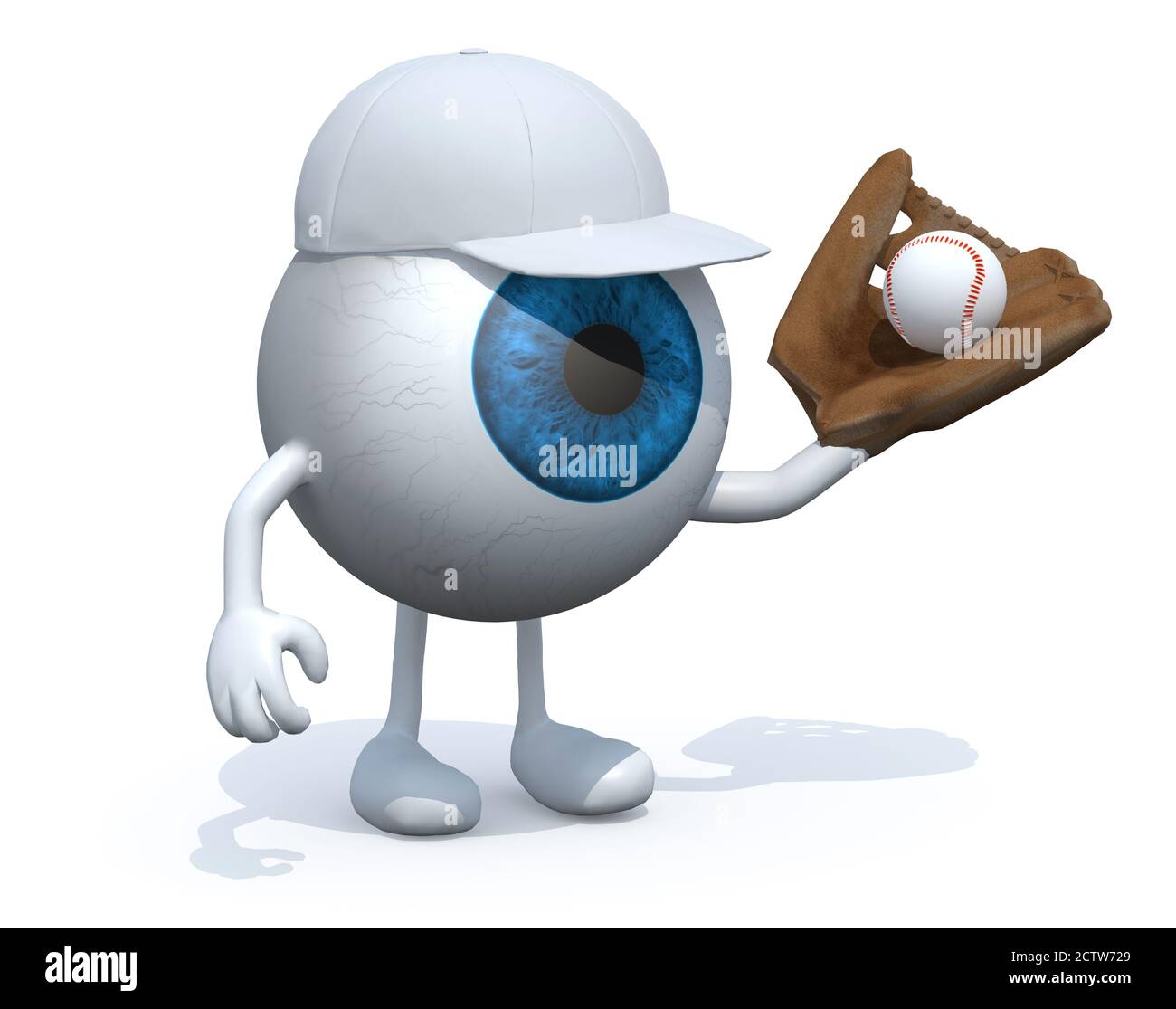 Blaue Augapfel Cartoon Spiel Baseball, 3d-Illustration Stockfoto