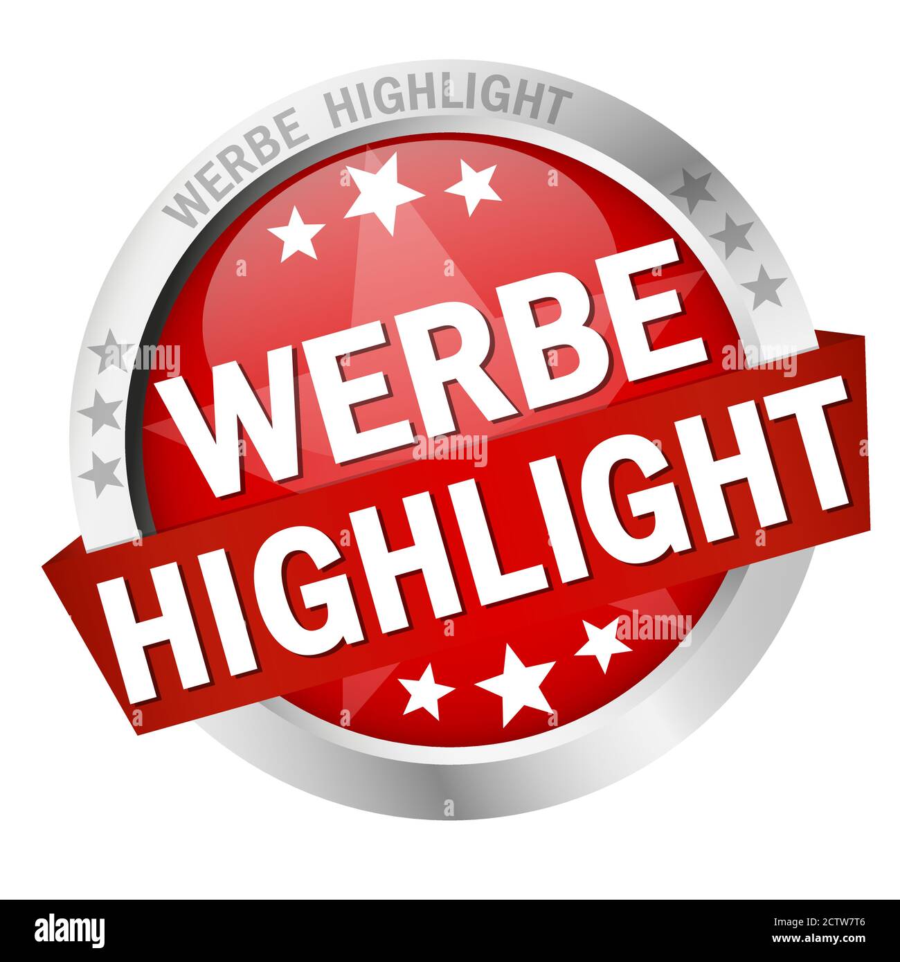 Runde farbige Taste mit Banner und Text Werbehighlight Stock Vektor