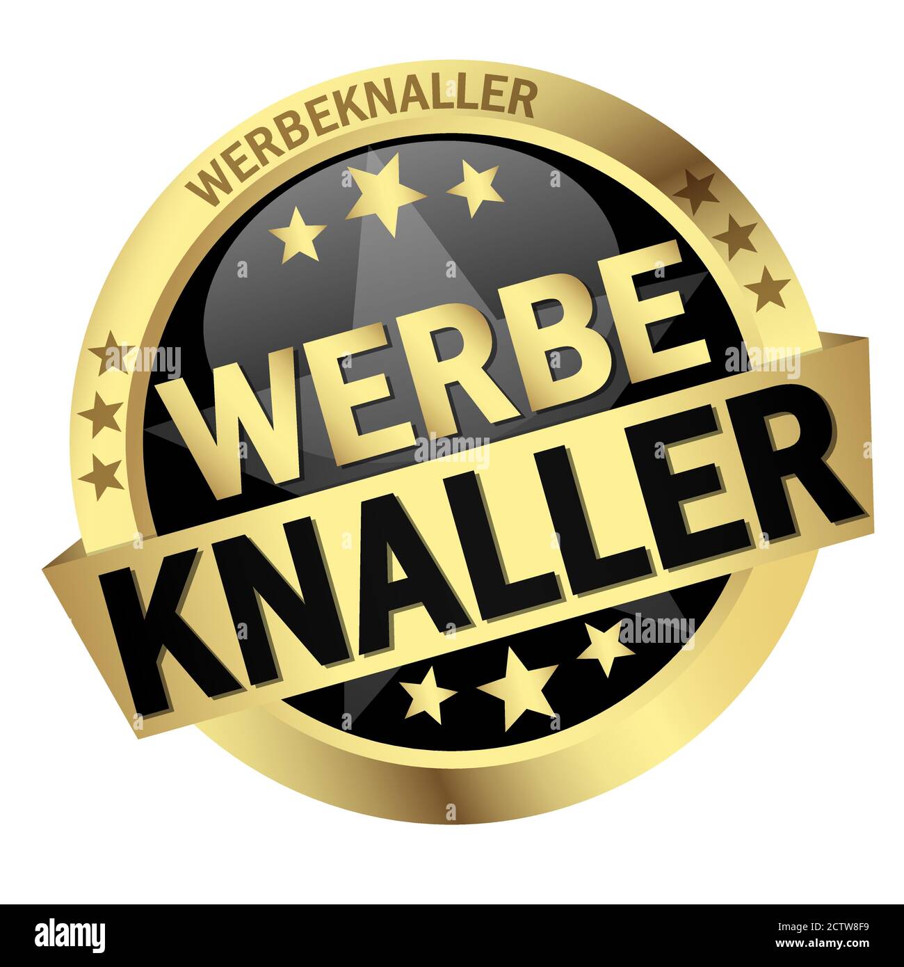 Runde farbige Taste mit Banner und Text Werbeknaller Stock Vektor