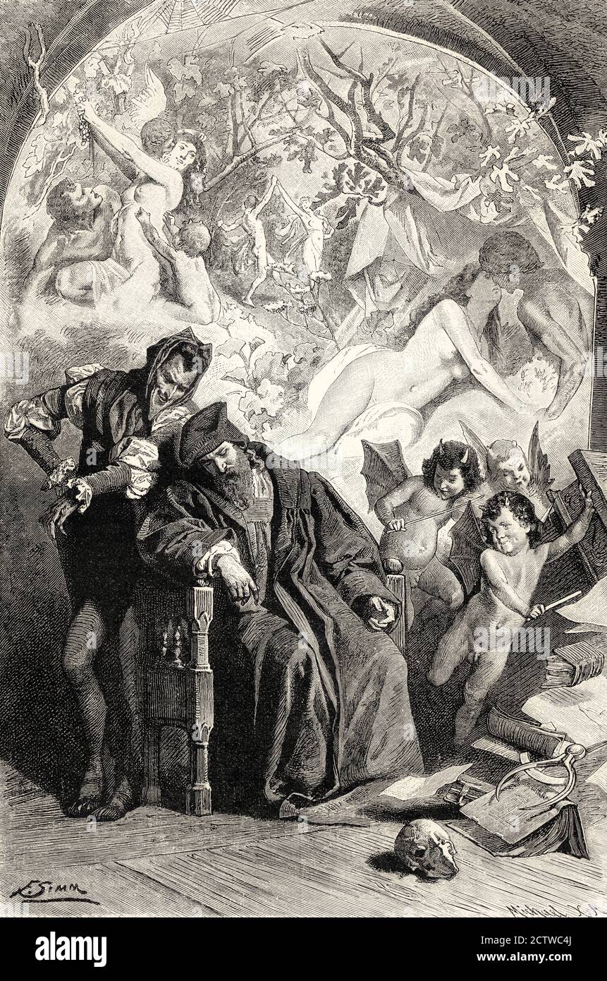 Die Vision von faust, erster Teil des tragischen Stücks Faust von Johann Wolfgang von Goethe Stockfoto