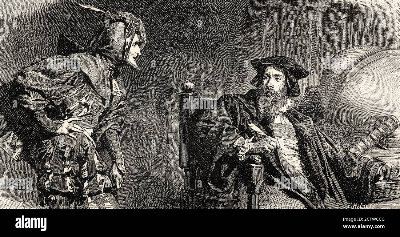 Studie, Faust und Mephistopheles, erster Teil des tragischen Stücks Faust von Johann Wolfgang von Goethe Stockfoto