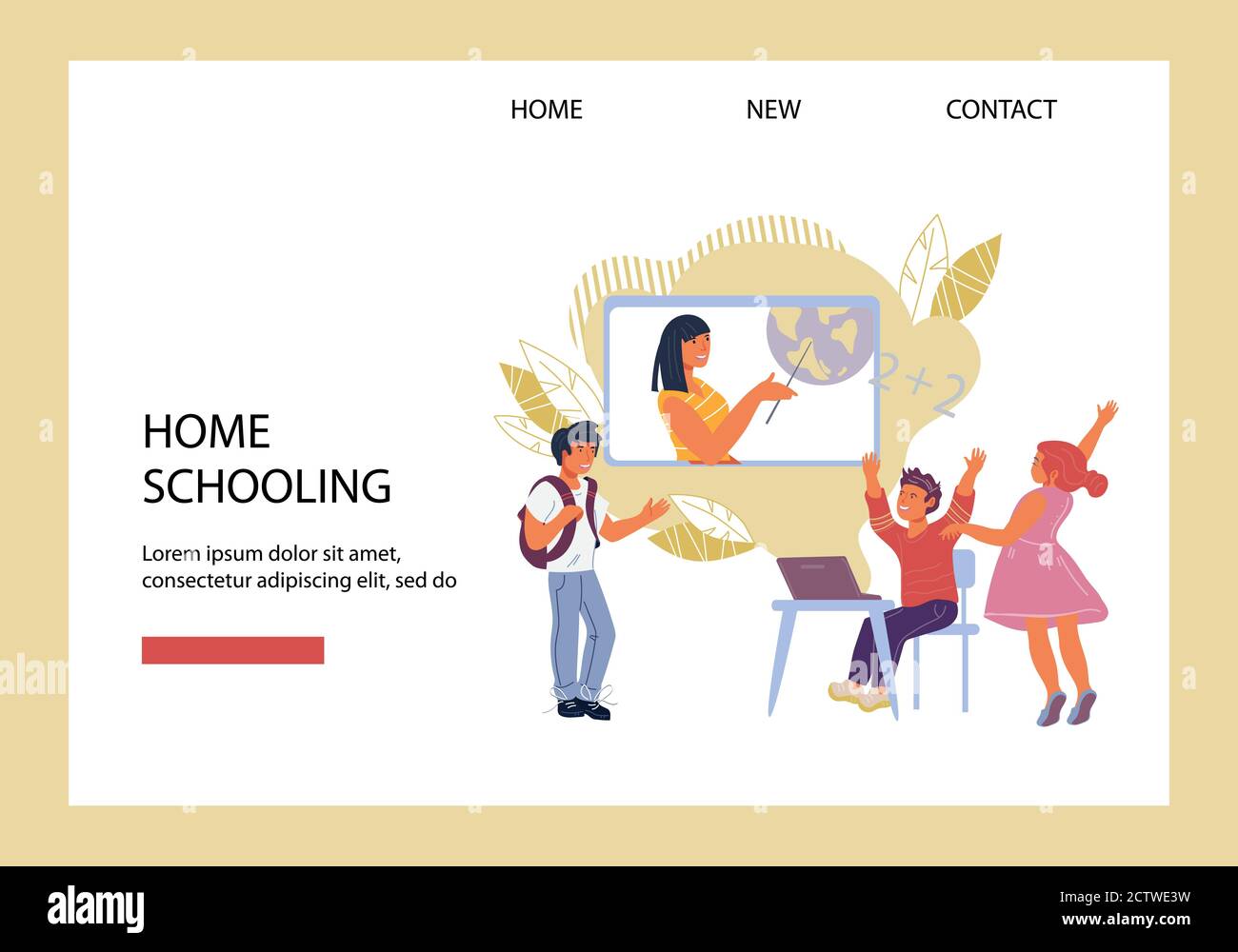 Kinder Homeschooling oder Fernunterricht für Kinder Webseite. Stock Vektor