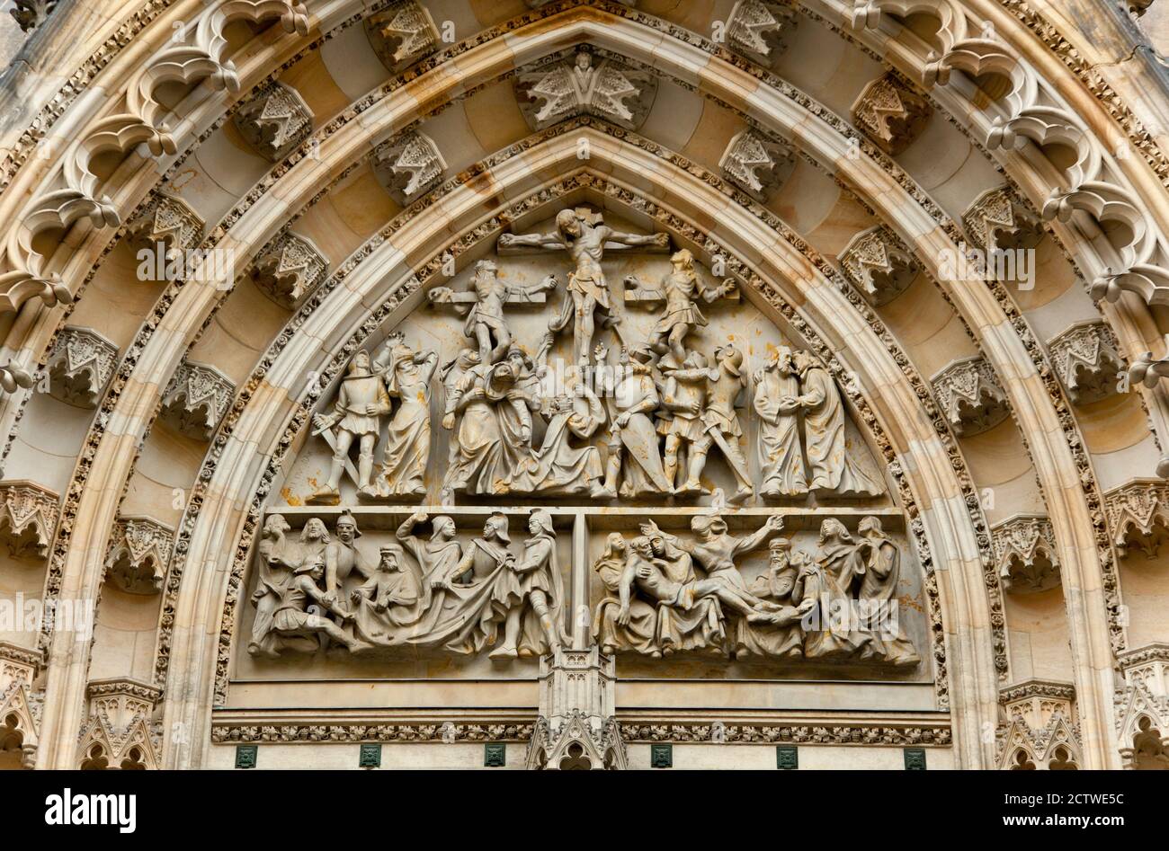 Prager Burg - Detail der gotischen Architektur der st. Veitsdom. Tschechische Republik Stockfoto