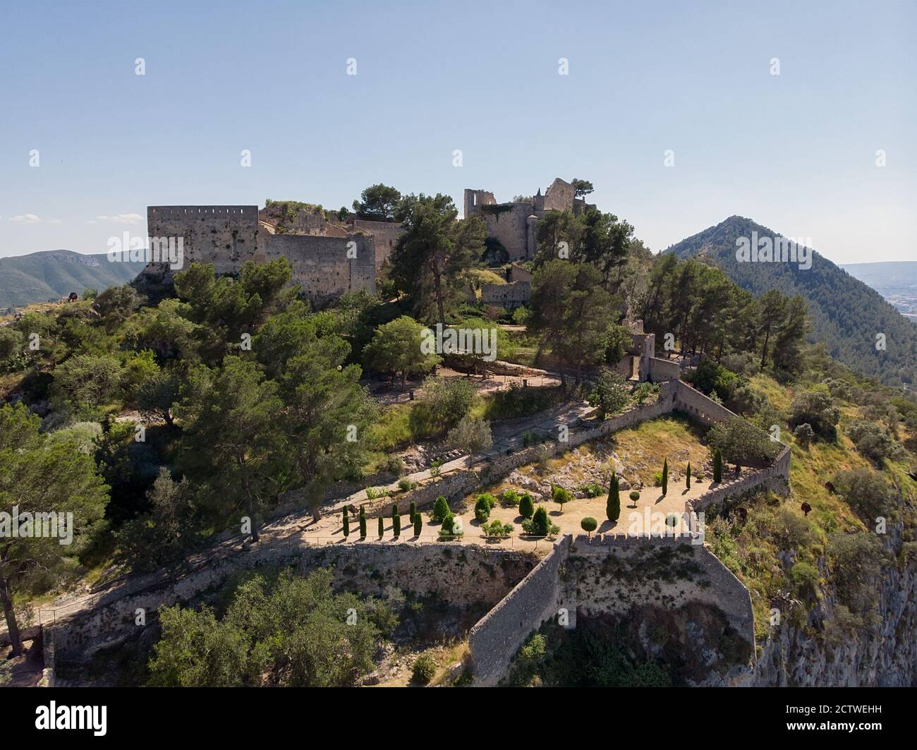 Luftbild Xativa alten spanischen Burg. Valencianische Gemeinschaft, Spanien Stockfoto
