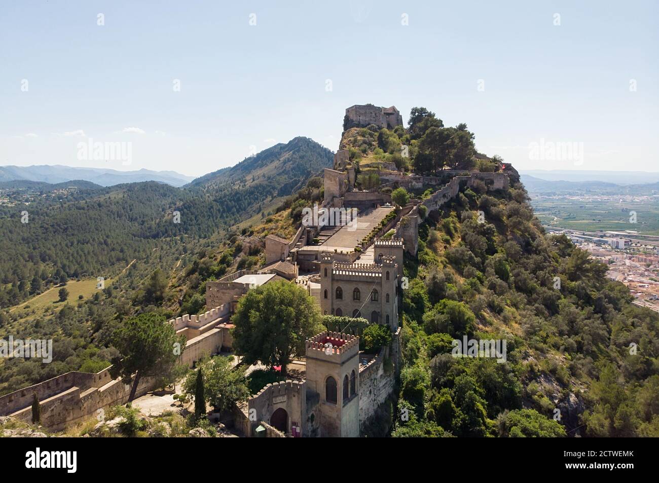 Luftbild Xativa alten spanischen Burg. Valencianische Gemeinschaft, Spanien Stockfoto