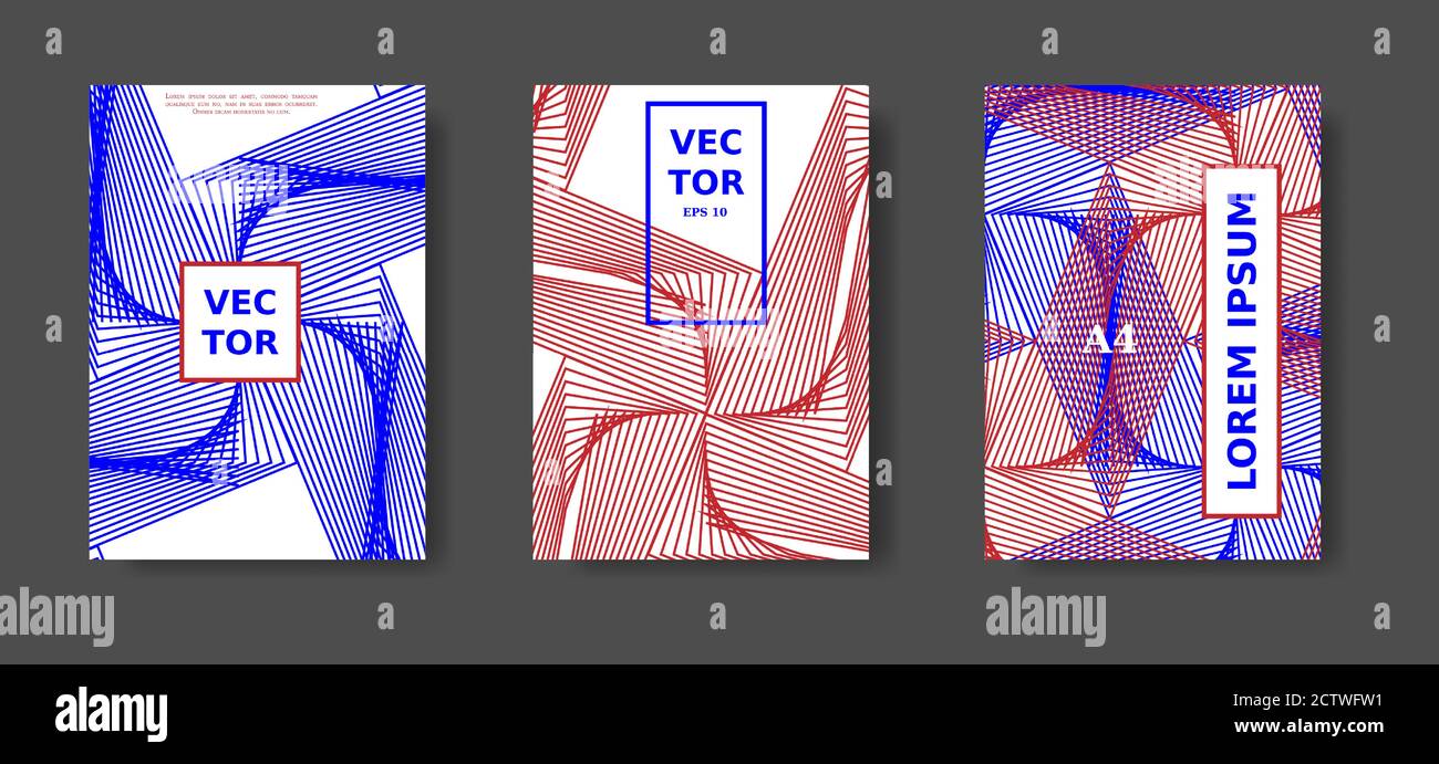 Roter und blauer Einband, Titeldesign in Farblinien. Vector Katalog, Magazin futuristischen Satz. Stock Vektor