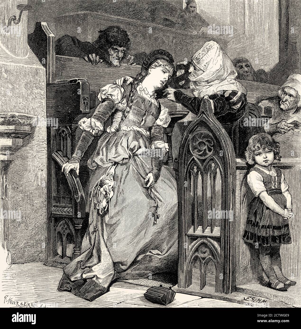 Gretchen mit dem bösen Geist, erster Teil des tragischen Stücks Faust von Johann Wolfgang von Goethe Stockfoto