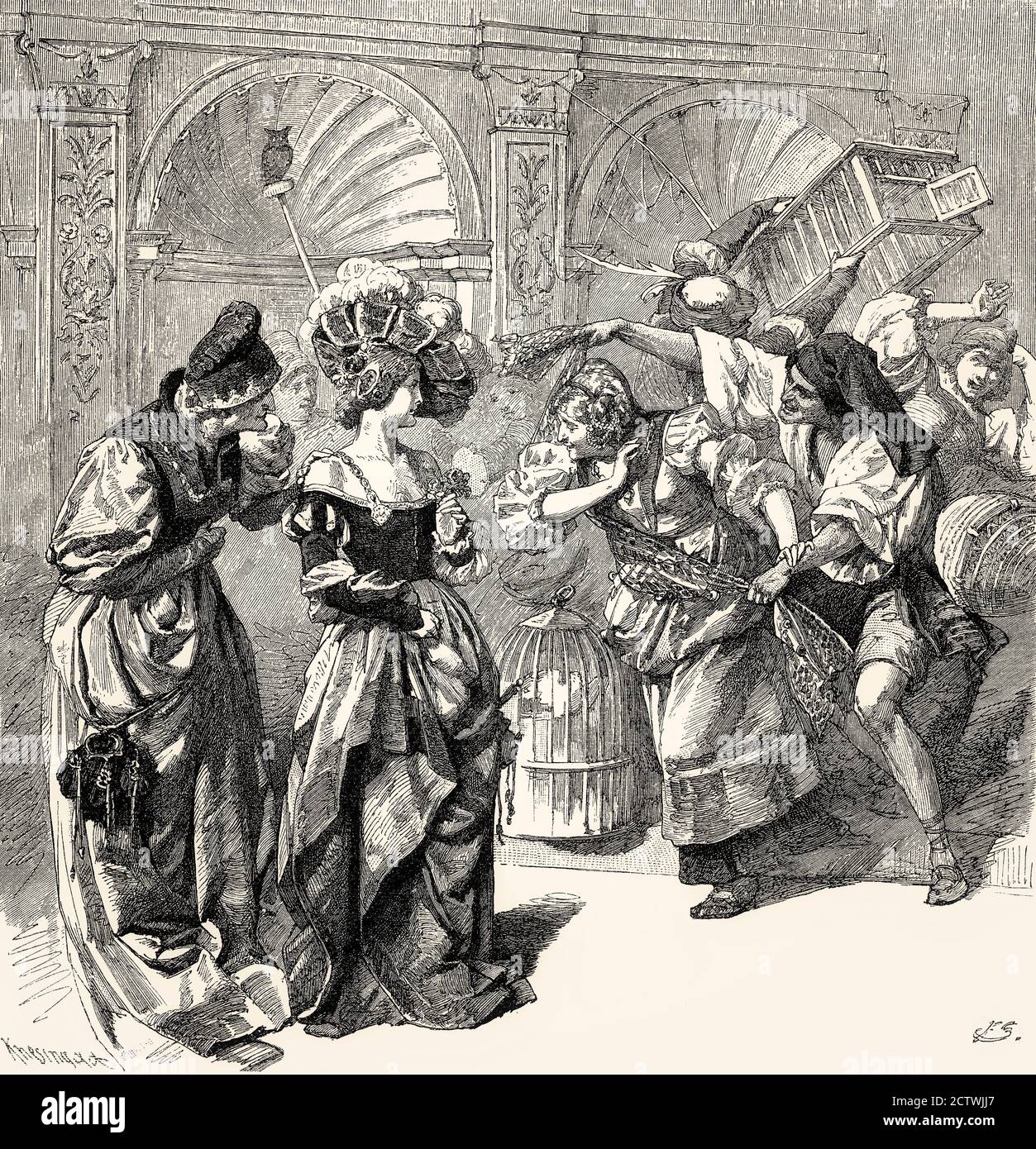 Fischer und Vogelfänger, Florentiner Karneval, Faust II, erster Akt, von Johann Wolfgang von Goethe Stockfoto