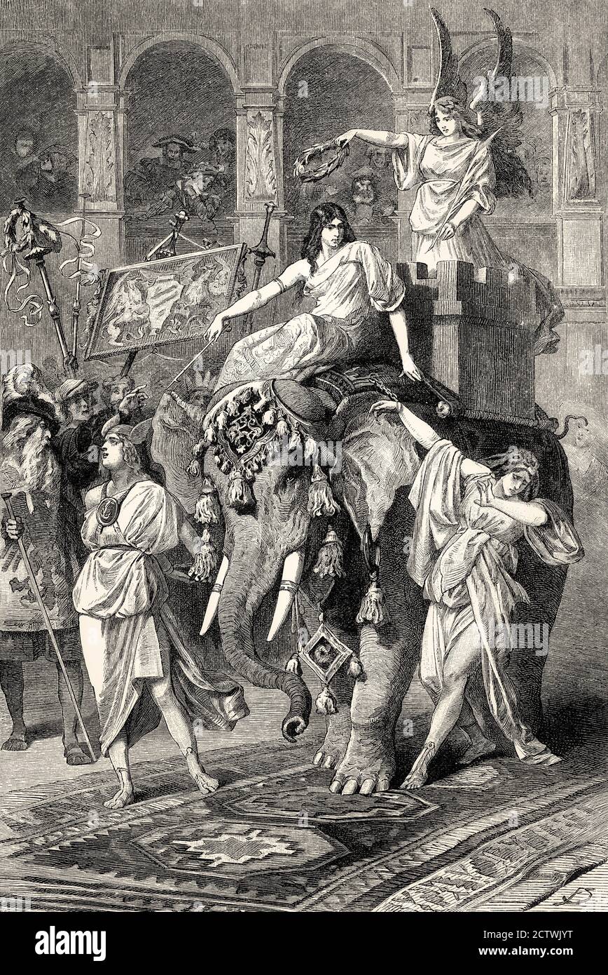 Die Gnaden, Sieg, Angst, Hoffnung und Klugheit, Florentiner Karneval, Faust II, erster Akt, von Johann Wolfgang von Goethe Stockfoto