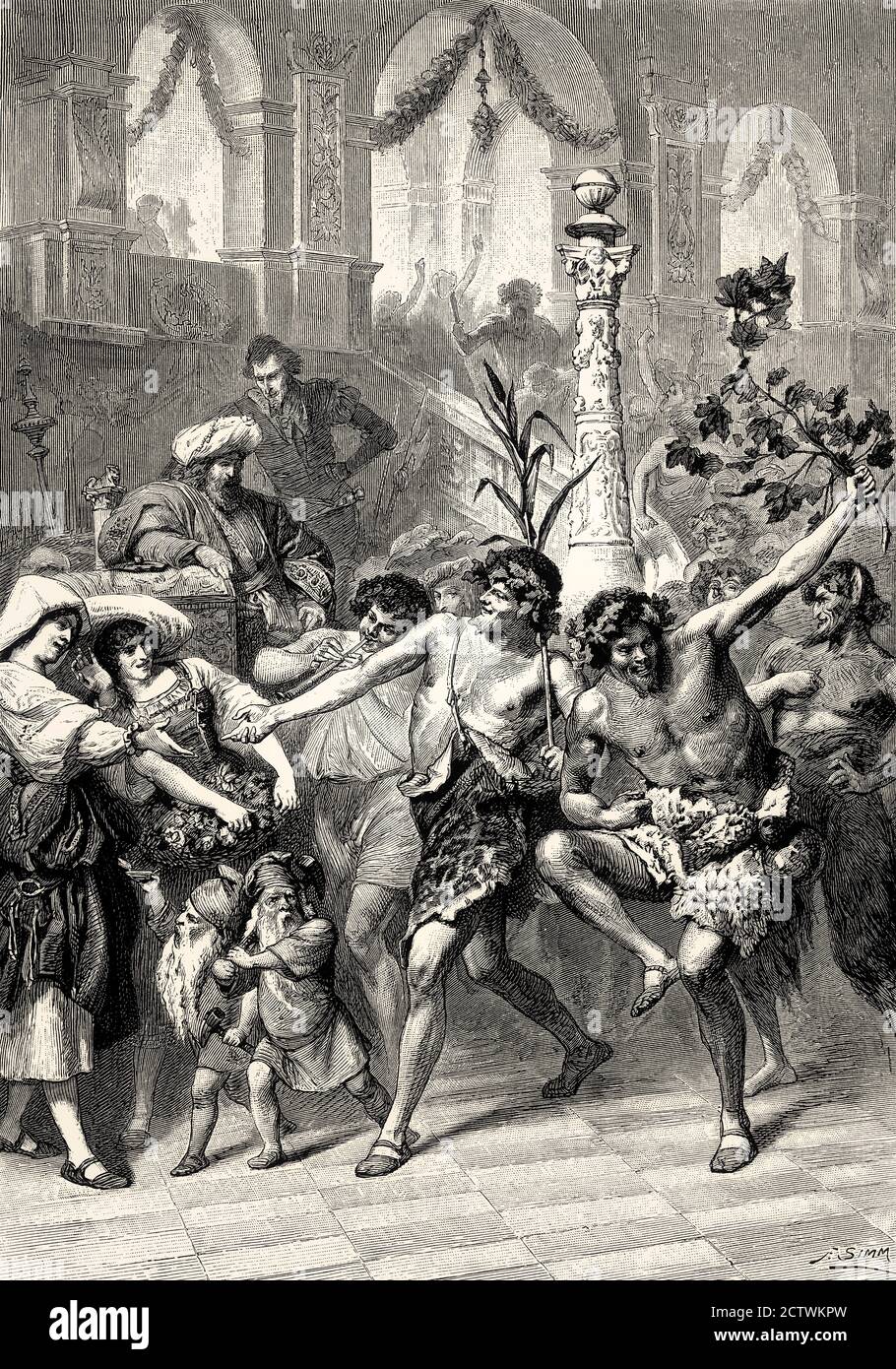 Pan und seine Begleiter, Florentiner Karneval, Faust II, erster Akt, von Johann Wolfgang von Goethe Stockfoto