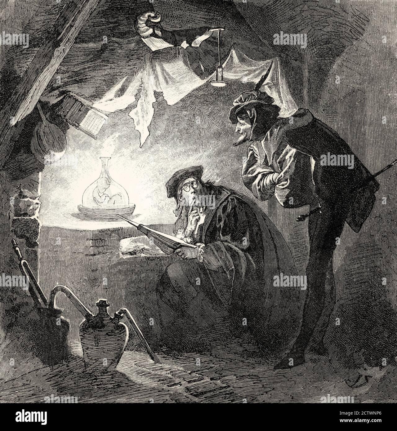 Mephistopheles mit Wagner, Homunculus, zweiter Akt, Faust II., von Johann Wolfgang von Goethe Stockfoto