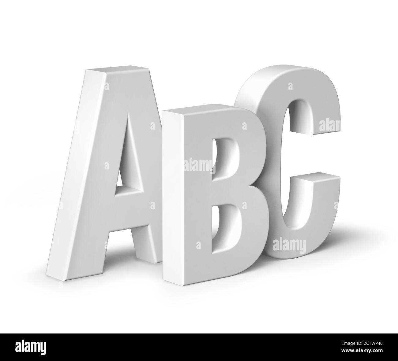 Block Buchstaben ABC isoliert auf weißem 3D, Alphabetisierung Konzept Stockfoto