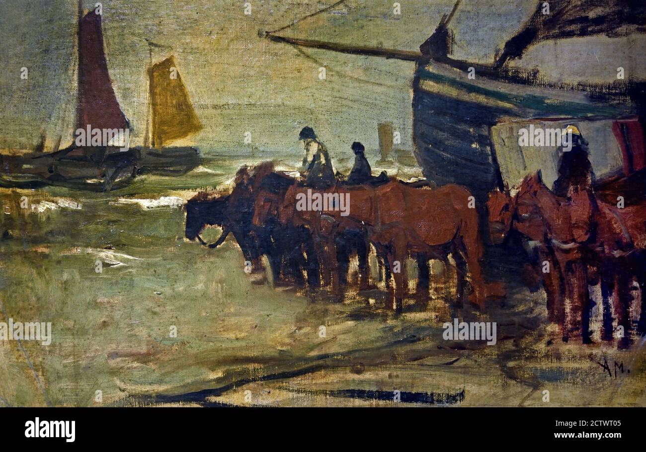 Bringing a Fishing Twink into the Sea von Anton Mauve 1838 - 1888 Niederländisch Niederlande Holland. Stockfoto