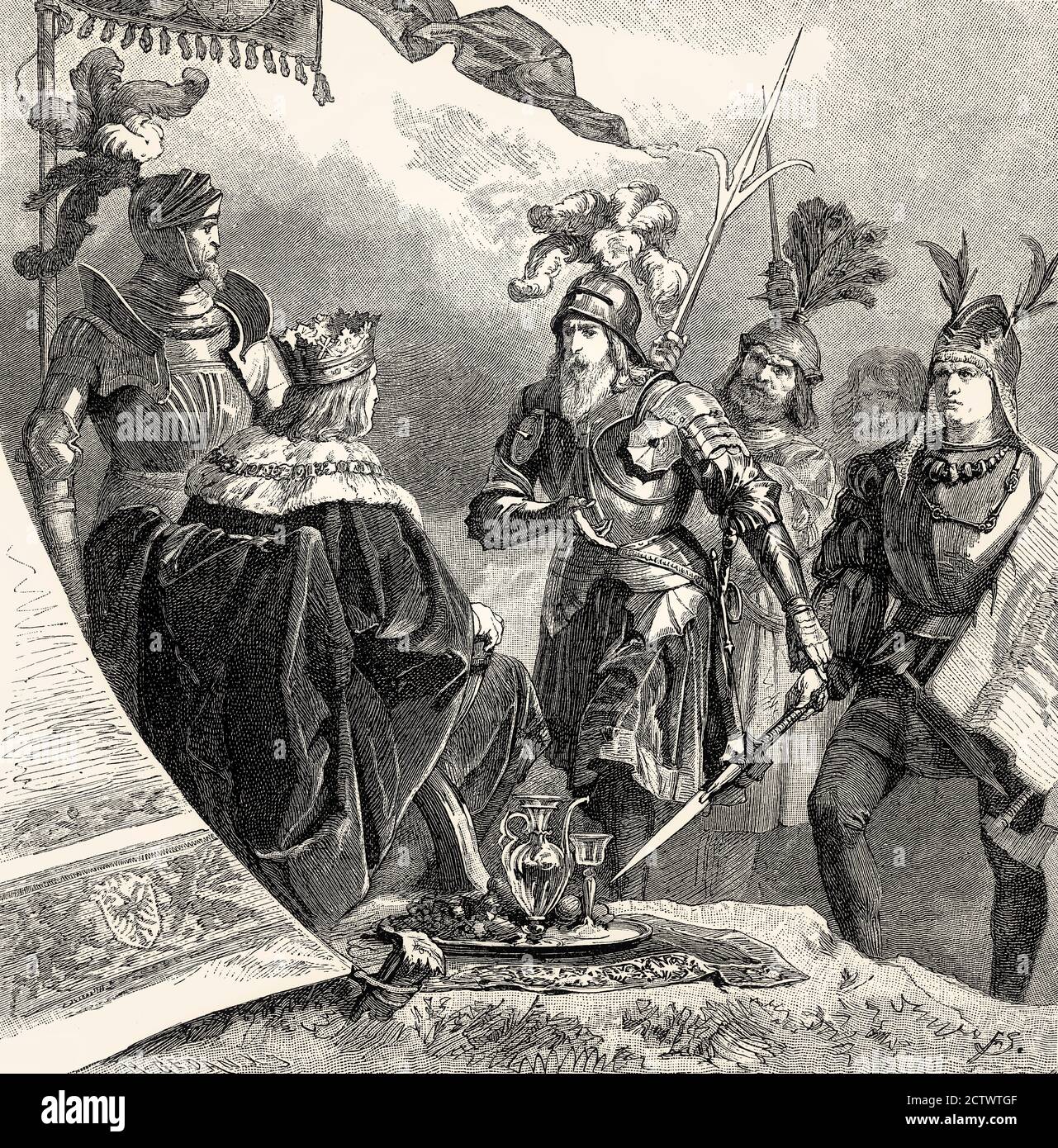 Faust in Rüstung und der Kaiser, Faust II., Johann Wolfgang von Goethe Stockfoto