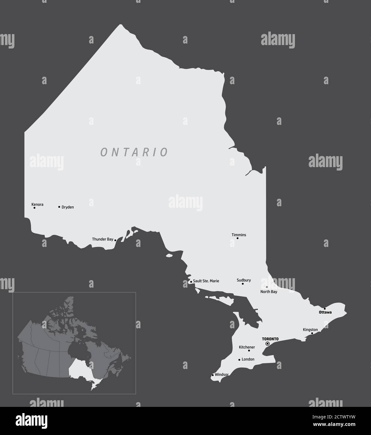 Provinz Und Stadt In Kanada 6 Buchstaben Ontario map Stock-Vektorgrafiken kaufen - Alamy