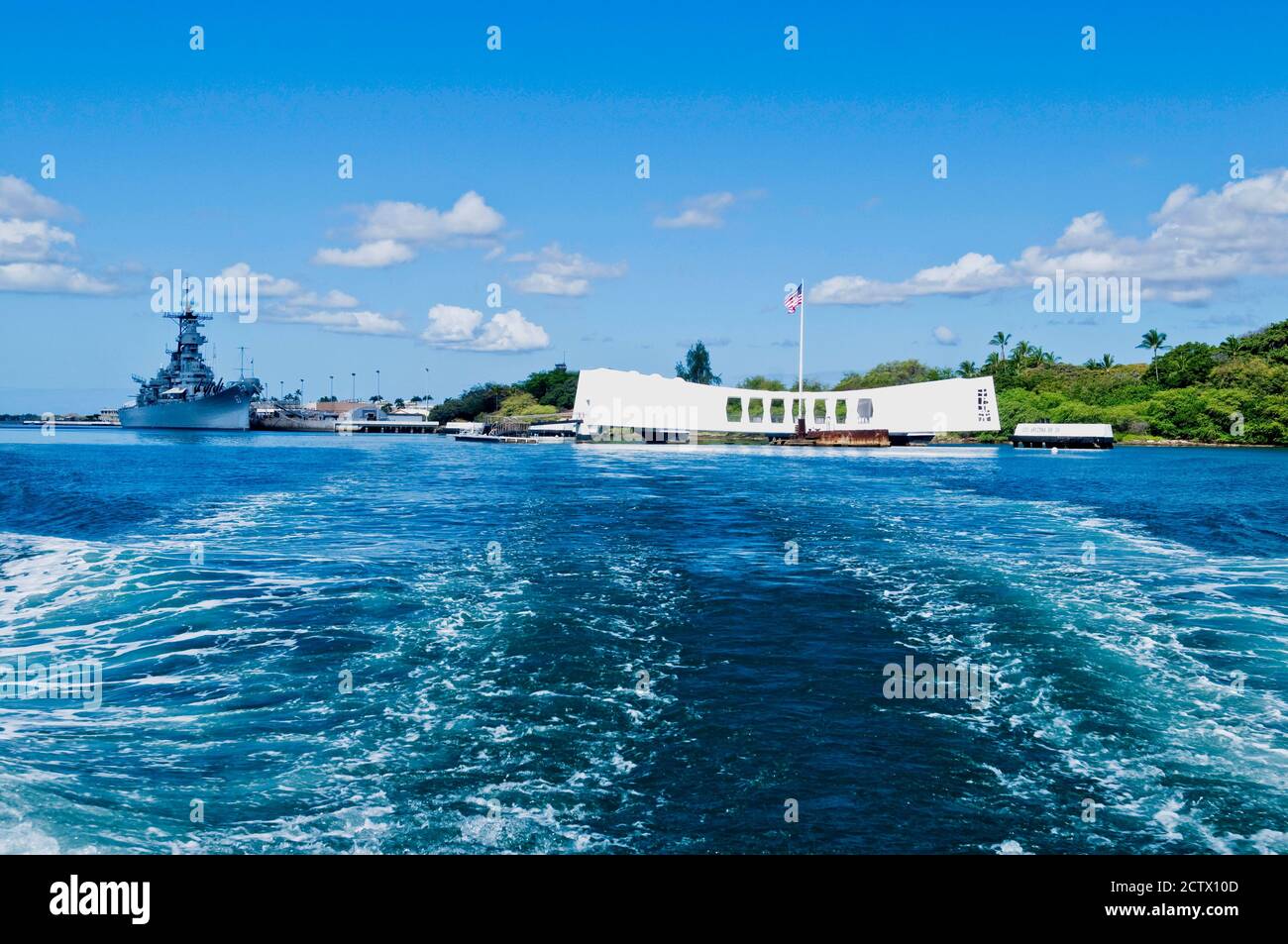 Mighty MO und Arizona Memorial. Pearl Harbor, Hawaii Stockfoto