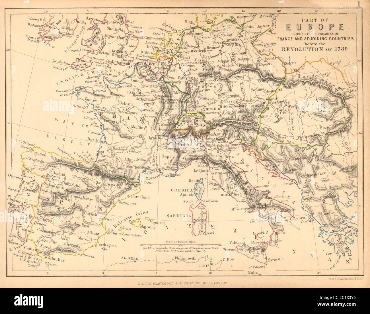 EUROPA vor der Französischen Revolution 1789 1848 alte antike Landkarte Diagramm planen Stockfoto