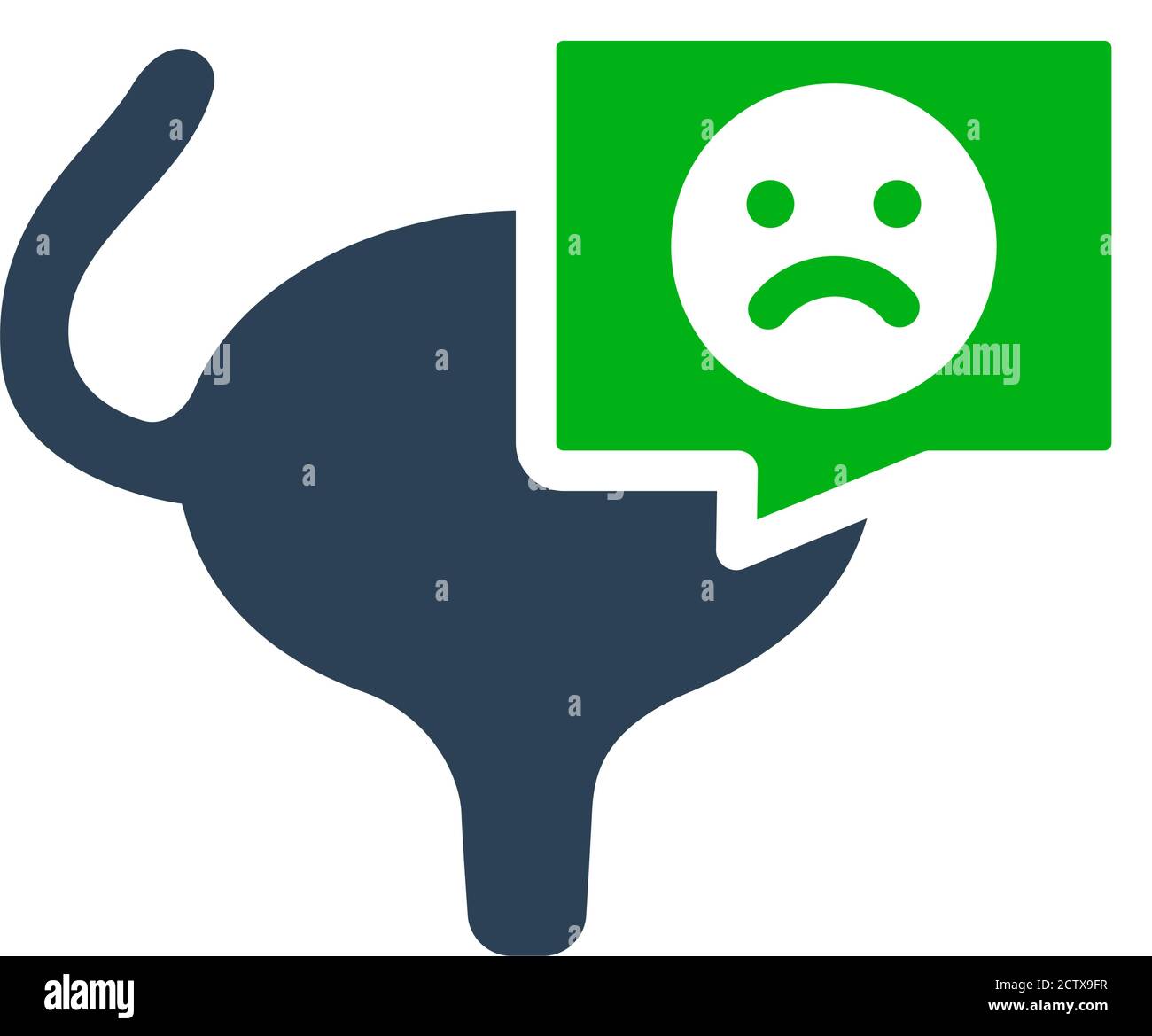 Harnblase mit traurigem Gesicht in Chat Blase farbigen Symbol. Erkranktes Muskelorgan des Ausscheidungssystems Symbol Stock Vektor