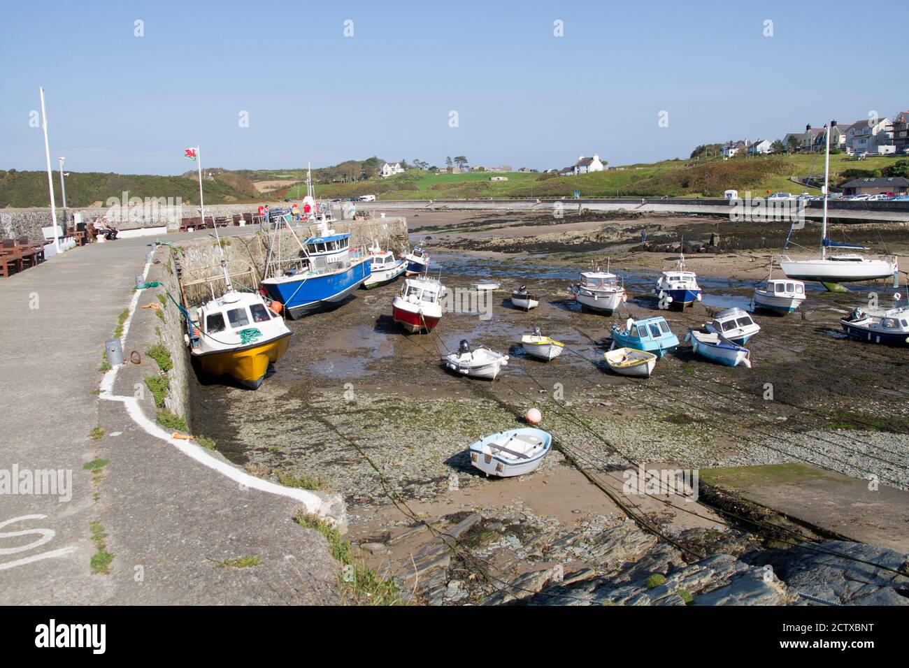 Der kleine Hafen in Cemaes Bay Anglesey Wales Großbritannien bei Ebbe Stockfoto