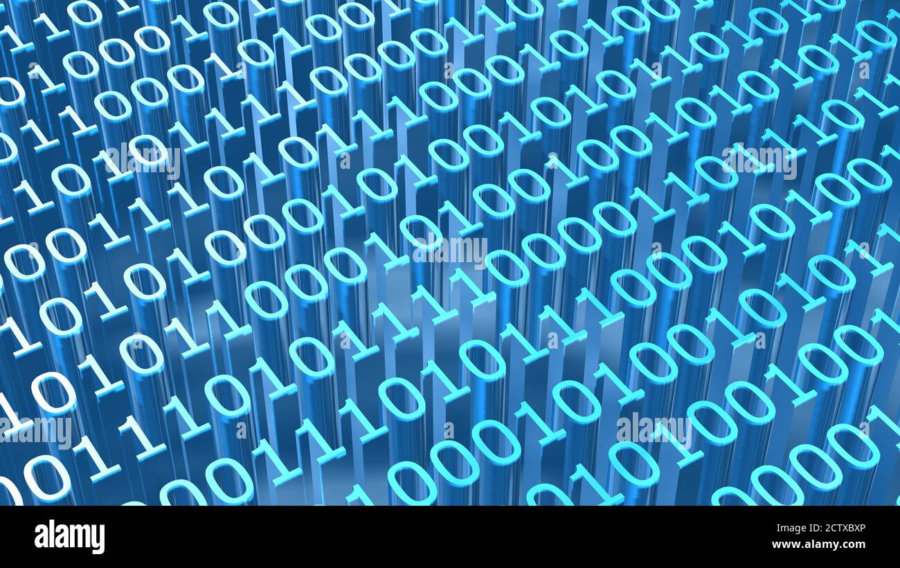 Abstrakter Binärcode-Hintergrund in hellblauer Farbe - 3D-Illustration Stockfoto