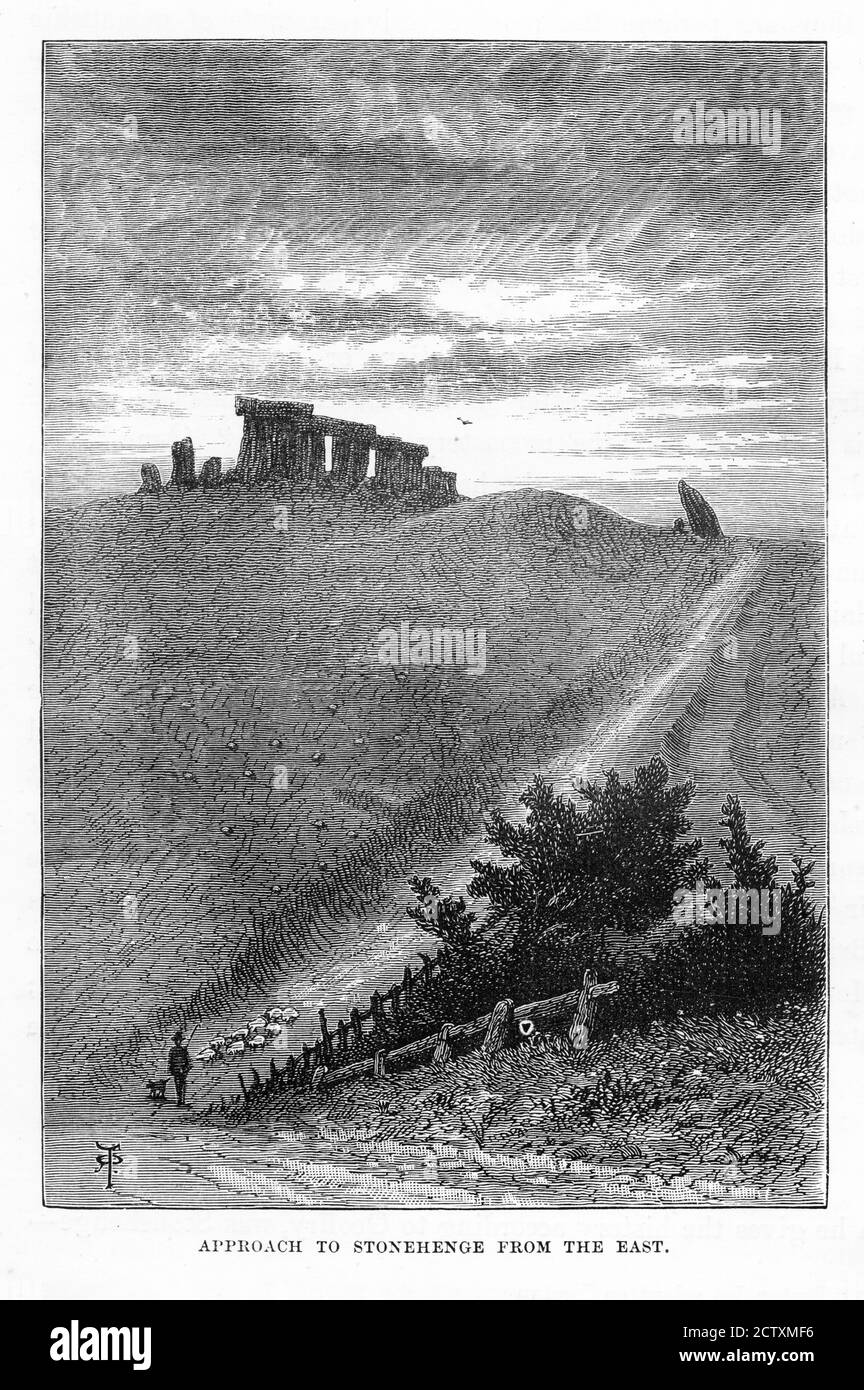 Anfahrt nach Stonehenge von der East Engraving Stockfoto