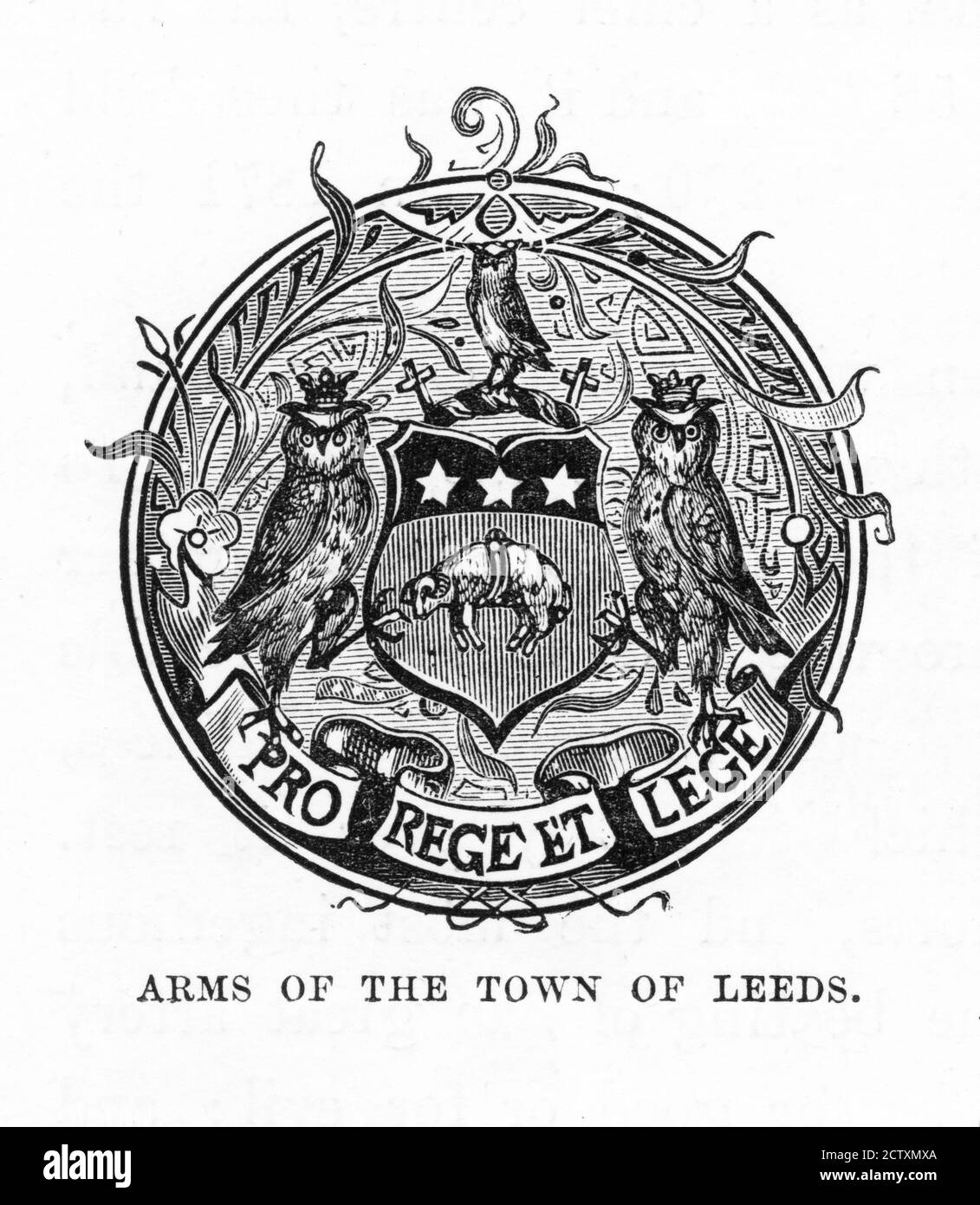 Wappen der Stadt Leeds, England Gravieren, um 1840 Stockfoto