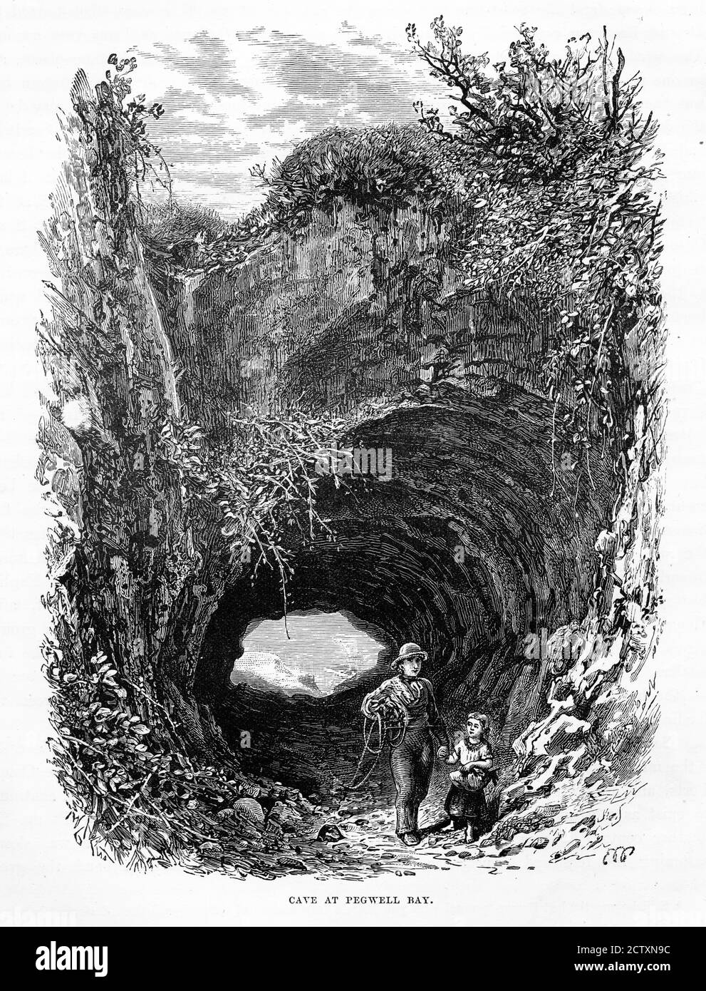 Höhle in Pegwell Bay, England viktorianische Gravierung aus dem 18. Jahrhundert Stockfoto